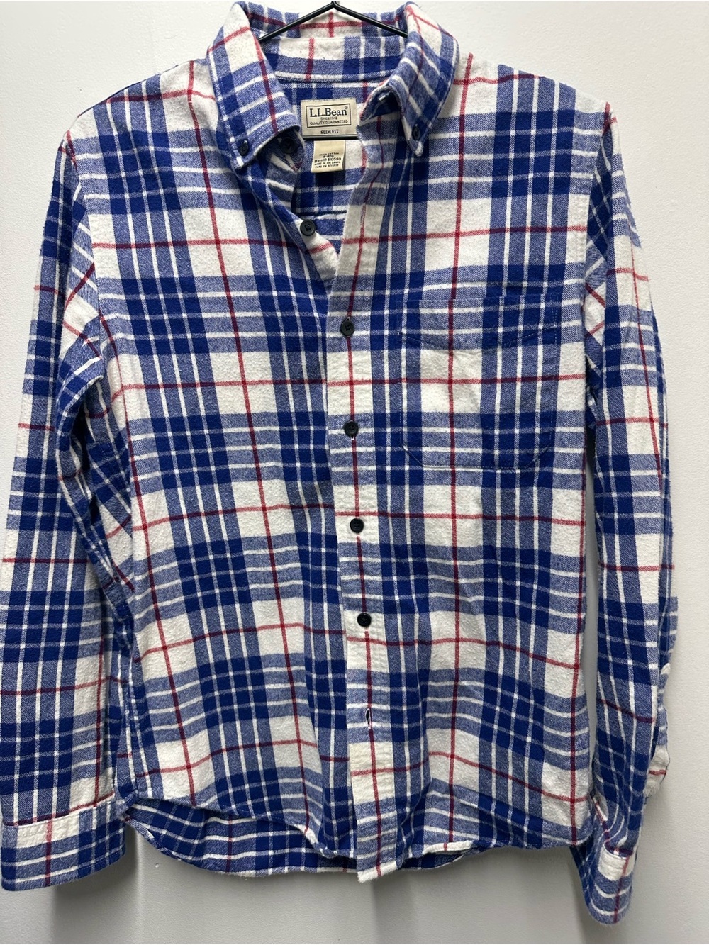 L.L. Bean Blue, White & Red Plaid Button-Down Shirt